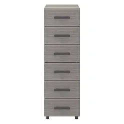 Commode sur pieds effet chêne grisé 6 tiroirs GoodHome Atomia H. 112,5 x L. 37,5 x P. 45 cm