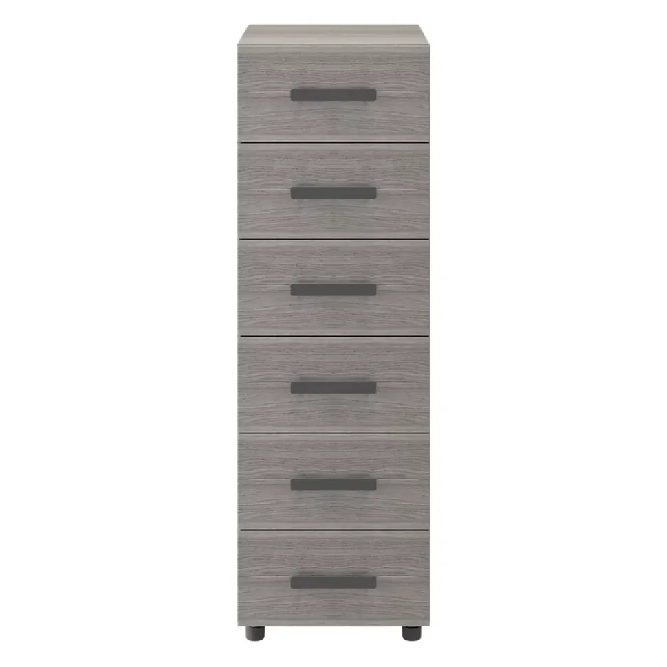 Commode sur pieds effet chêne grisé 6 tiroirs GoodHome Atomia H. 112,5 x L. 37,5 x P. 45 cm