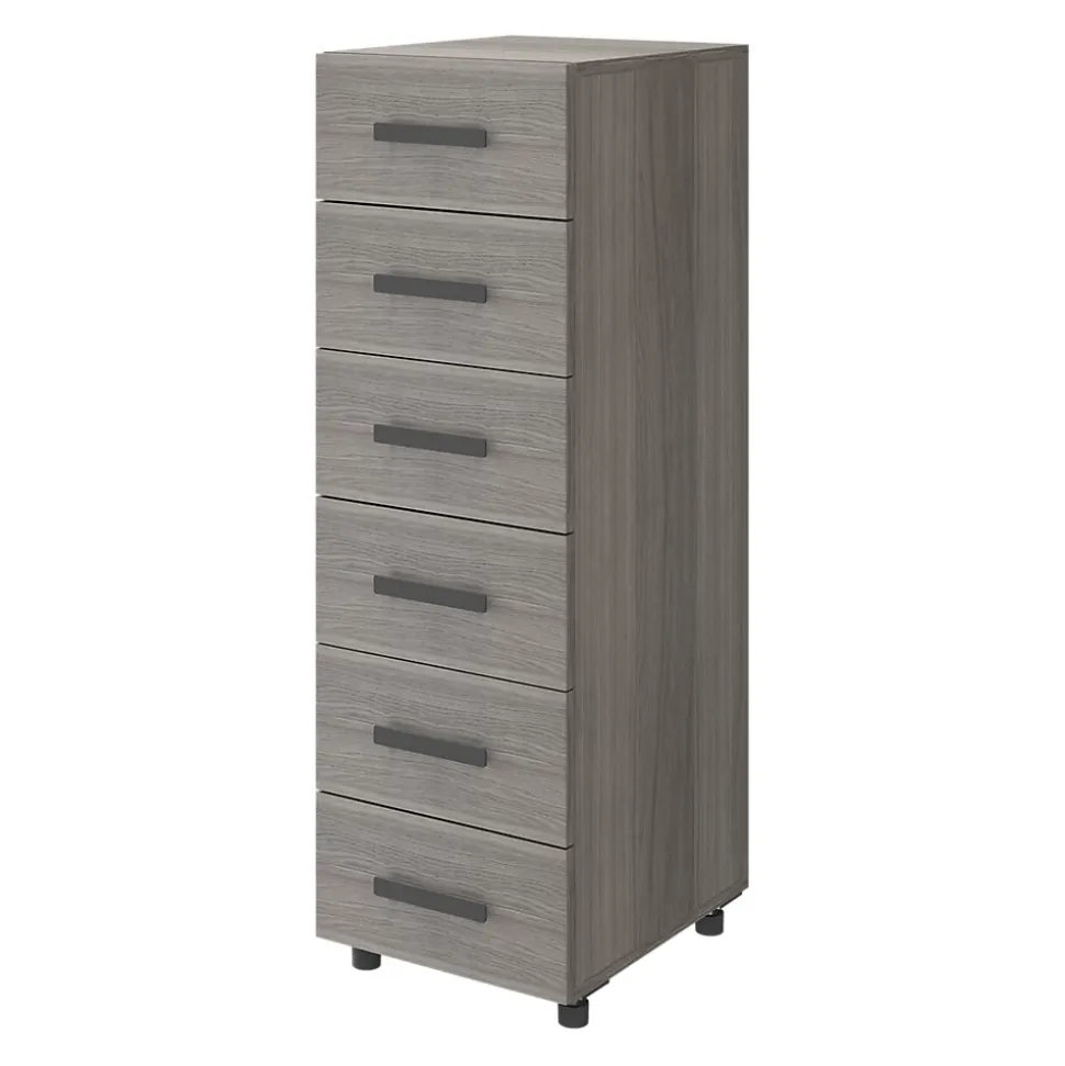 Commode sur pieds effet chêne grisé 6 tiroirs GoodHome Atomia H. 112,5 x L. 37,5 x P. 45 cm