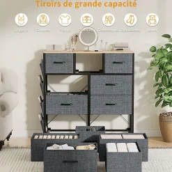 Commode textile 9 tiroirs en tissu non tissé 80 g, rangement pratique et léger pour chambre, salon ou bureau, design moderne