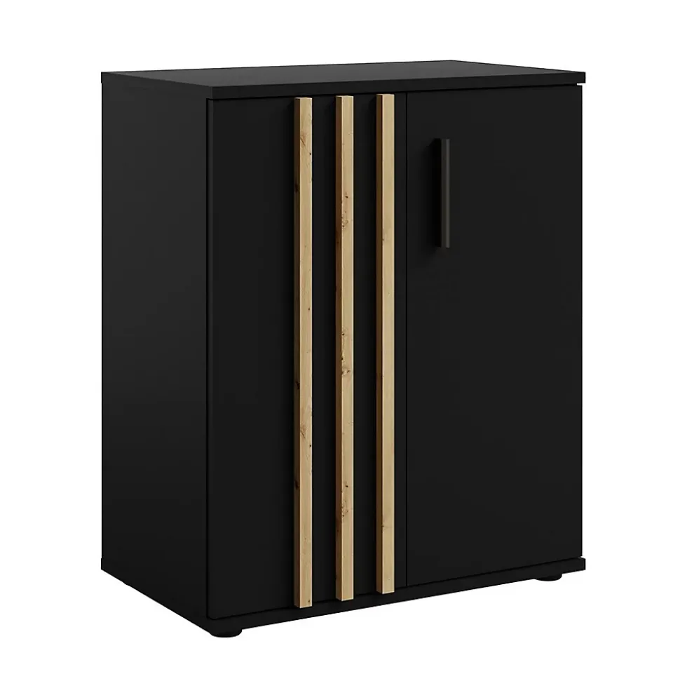 Commode VARIA - 2 Portes - Design moderne en noir et chene artisan