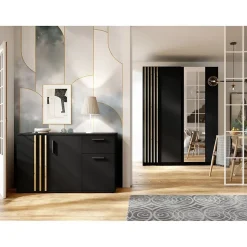 Commode VARIA - 3 portes et 1 tiroir - Design moderne coloris noir et chene Artisan