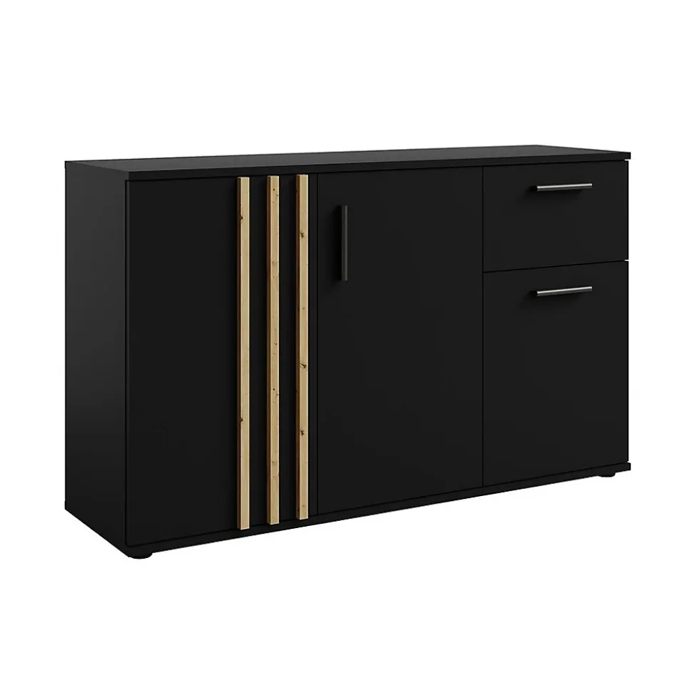 Commode VARIA - 3 portes et 1 tiroir - Design moderne coloris noir et chene Artisan