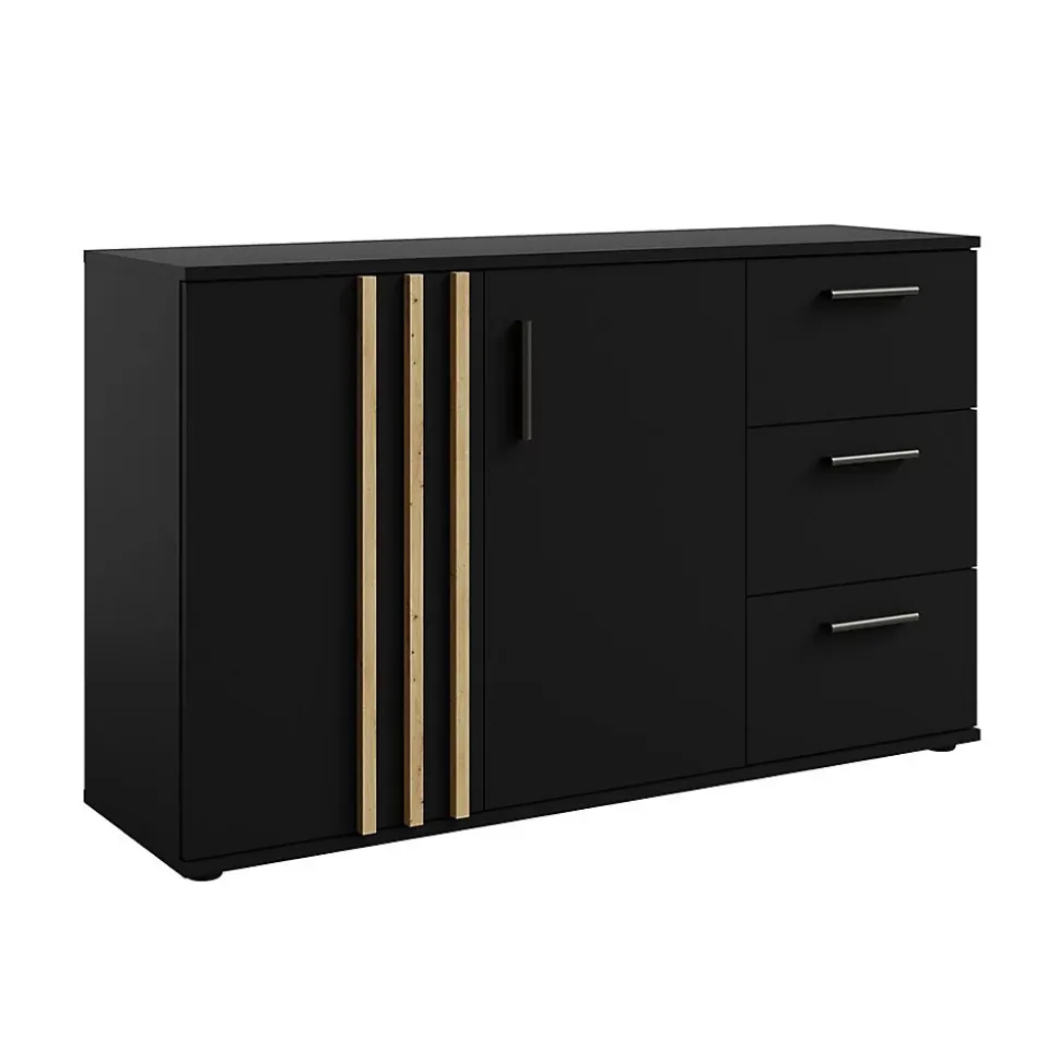 Commode VARIA - 2 portes et 3 tiroirs - Design moderne coloris noir et chene artisan
