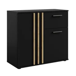 Commode VARIA - 2 portes et 1 tiroir - Design moderne coloris noir et chene artisan