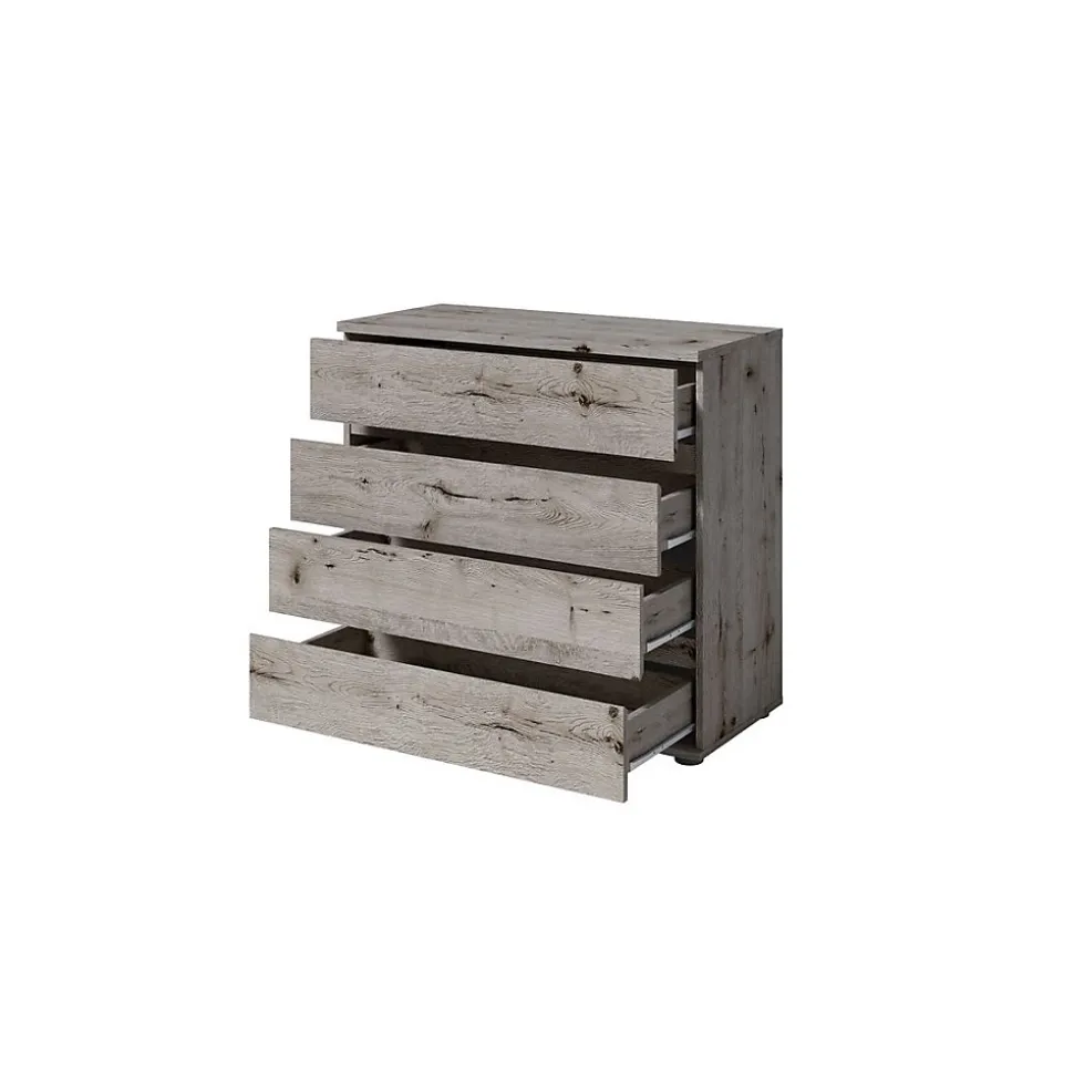 Commode VELTIS 4 tiroirs L92 x H85 cm Rangement moderne coloris chene Wellington