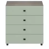 Commode vert agave et effet chêne grisé avec 4 tiroirs GoodHome Atomia H. 75 x L. 75 x P. 45 cm