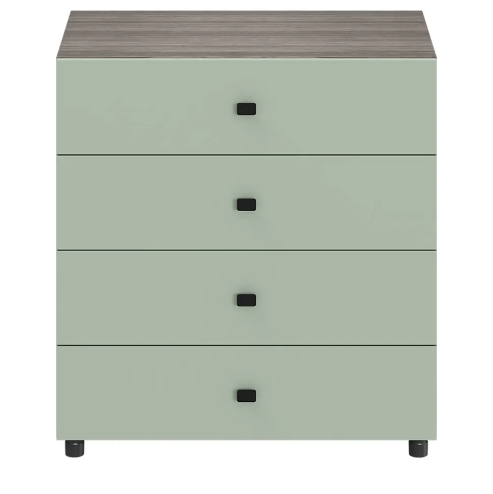 Commode vert agave et effet chêne grisé avec 4 tiroirs GoodHome Atomia H. 75 x L. 75 x P. 45 cm