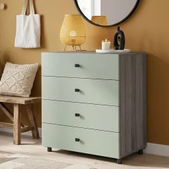 Commode vert agave et effet chêne grisé avec 4 tiroirs GoodHome Atomia H. 75 x L. 75 x P. 45 cm