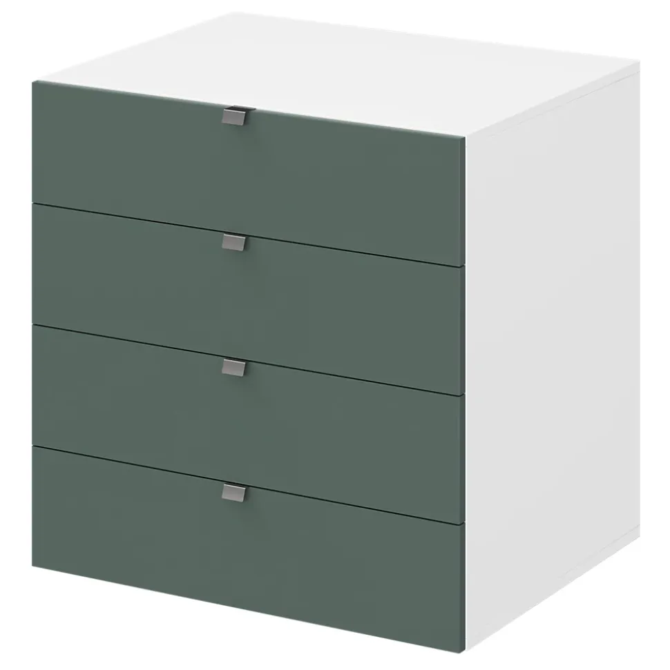 Commode vert forêt et blanc avec 4 tiroirs GoodHome Atomia H. 75 x L. 75 x P. 58 cm