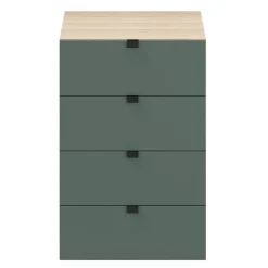Commode vert forêt et effet chêne avec 4 tiroirs GoodHome Atomia H. 75 x L. 50 x P. 45 cm