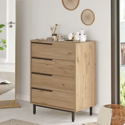 Commode Vesanto 95 x 75 x 45 cm effet chêne noir en.casa