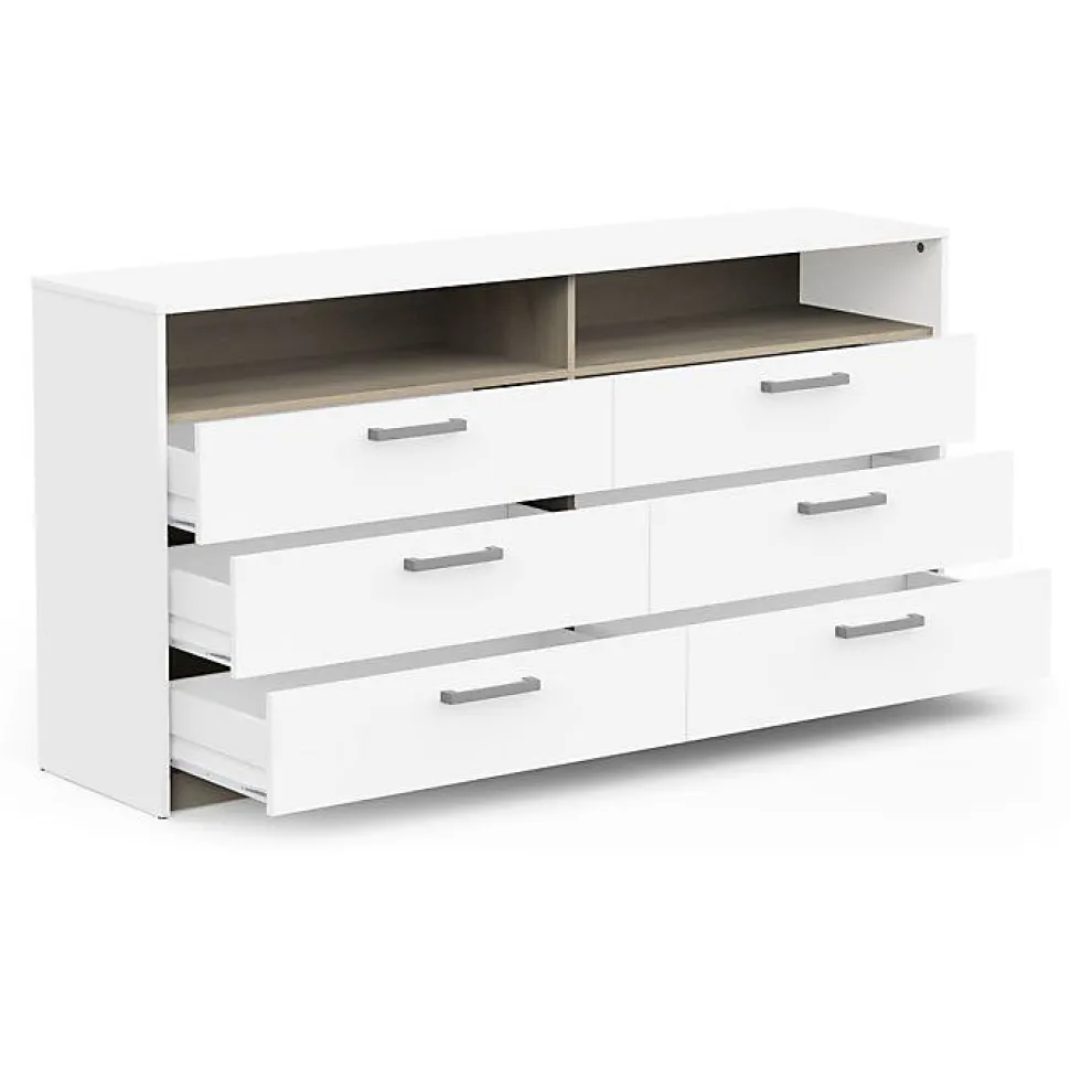 Commode WATSON DEMEYERE 6 tiroirs chêne Kronberg et blanc mat 162,7x39,5x81,1 cm