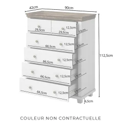 Commode XL design 6 tiroirs. Coloris vert kaki et chene. Collection ASSIA