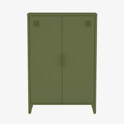 Commode/armoire en métal kaki. 2 espaces de rangement. casiers
