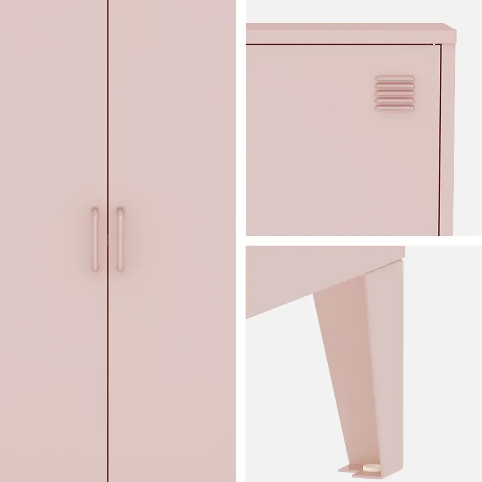 Commode/armoire en métal rose. 2 espaces de rangement. casiers