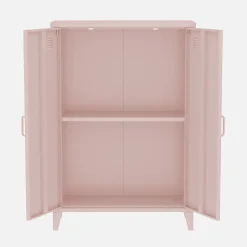 Commode/armoire en métal rose. 2 espaces de rangement. casiers