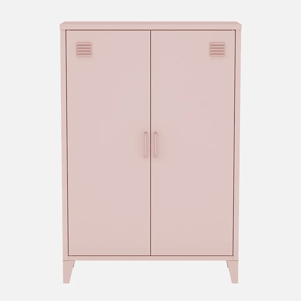 Commode/armoire en métal rose. 2 espaces de rangement. casiers