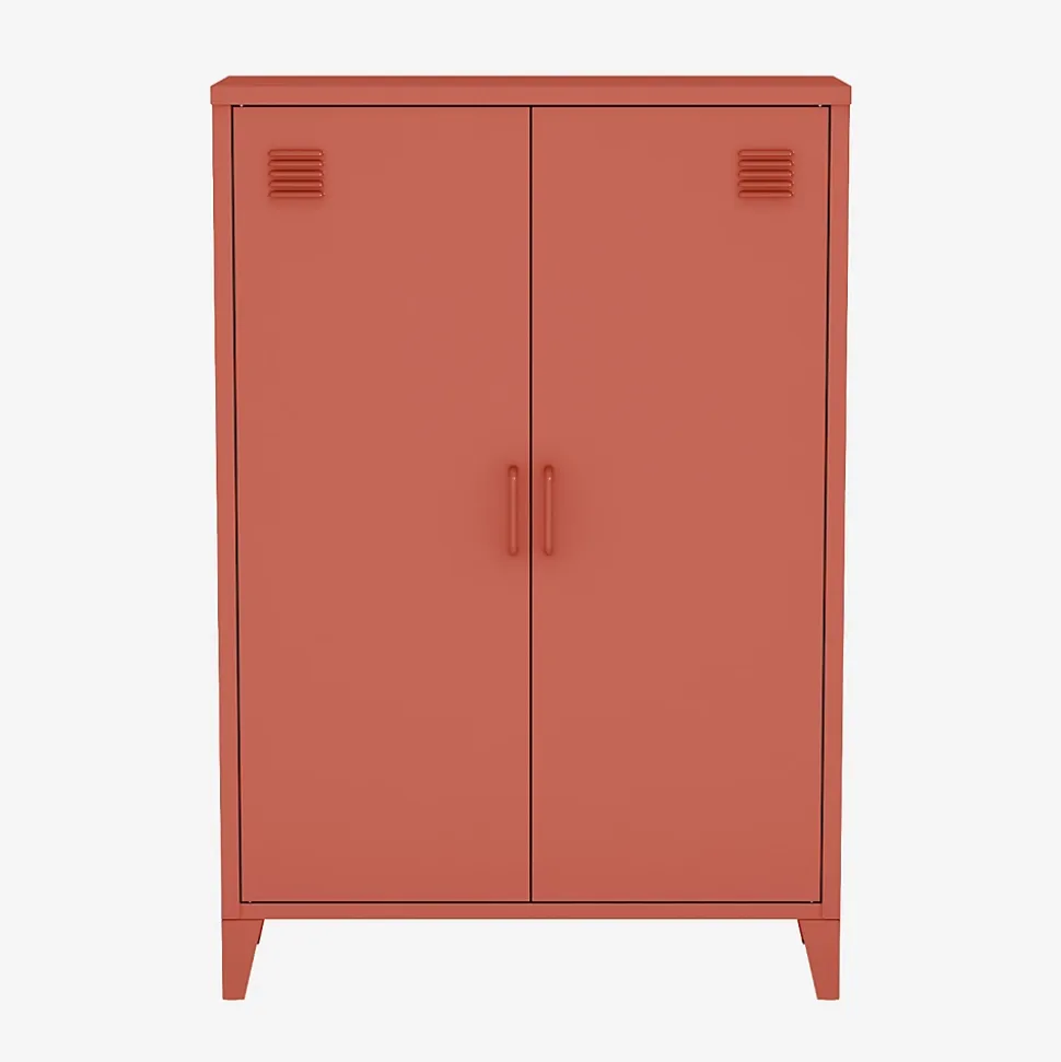 Commode/armoire en métal terracotta. 2 espaces de rangement. casiers