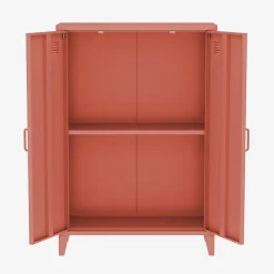 Commode/armoire en métal terracotta. 2 espaces de rangement. casiers