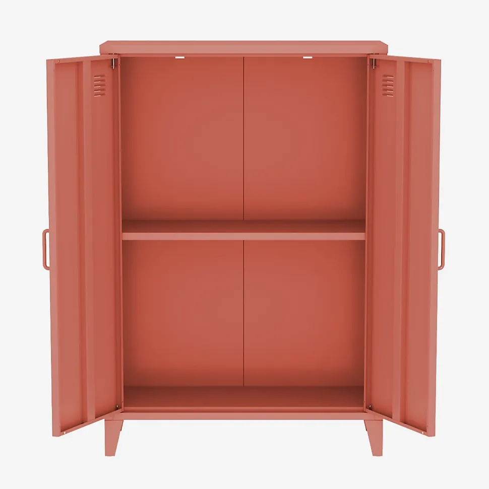 Commode/armoire en métal terracotta. 2 espaces de rangement. casiers