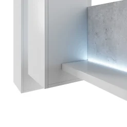 Composition murale BERGAME 152 cm Blanc et effet béton LED intégrées Design moderne