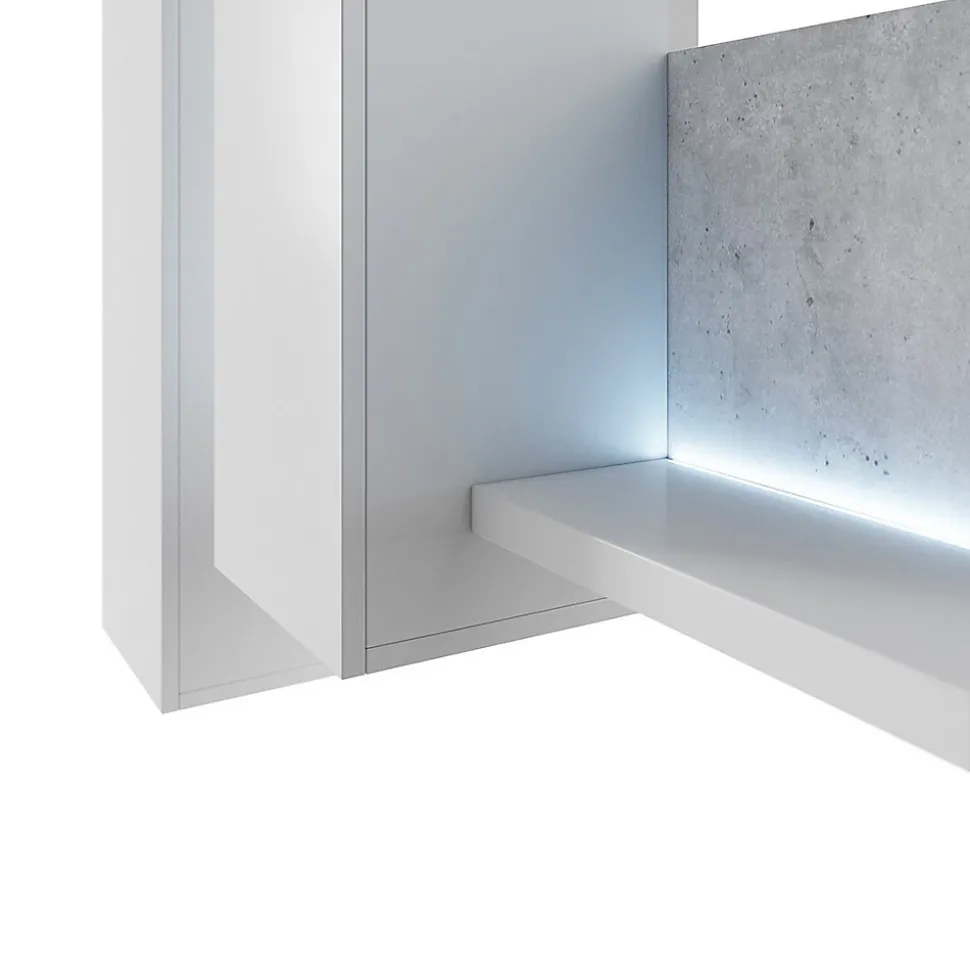 Composition murale BERGAME 152 cm Blanc et effet béton LED intégrées Design moderne