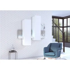 Composition murale BERGAME 152 cm Blanc et effet béton LED intégrées Design moderne