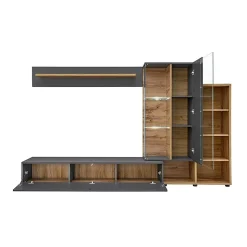 Composition murale collection KLIS 2 coloris gris anthracite et chene. LED incluses. Meuble tv design