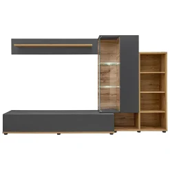 Composition murale collection KLIS 2 coloris gris anthracite et chene. LED incluses. Meuble tv design