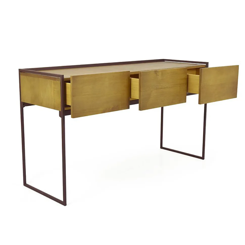 Console 133 cm 3 tiroirs en bois de pin et métal marron - LINEA