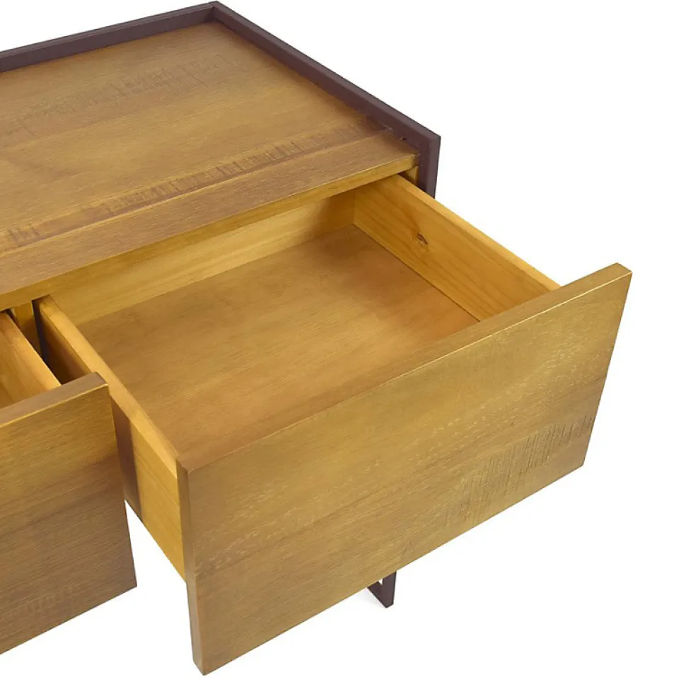 Console 133 cm 3 tiroirs en bois de pin et métal marron - LINEA