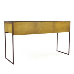 Console 133 cm 3 tiroirs en bois de pin et métal marron - LINEA