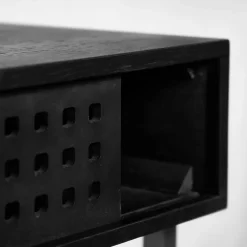Console 105 cm caisson bois noir ajourée et pieds métal noir - MICHEL