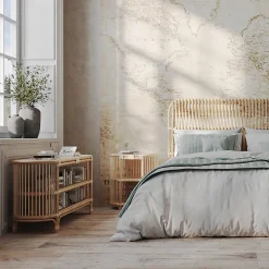 Console 140 cm en rotin naturel avec étagères - Marthe