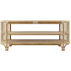 Console 140 cm en rotin naturel avec étagères - Marthe