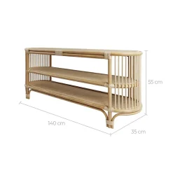Console 140 cm en rotin naturel avec étagères - Marthe