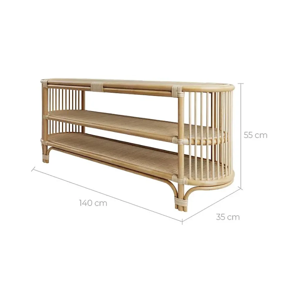 Console 140 cm en rotin naturel avec étagères - Marthe
