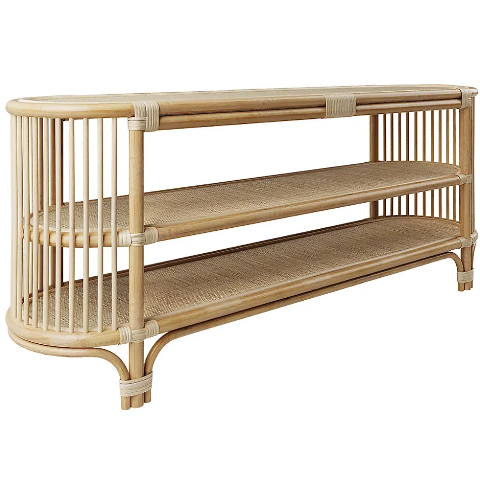 Console 140 cm en rotin naturel avec étagères - Marthe