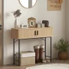 Console 2 portes coulissantes design naturel piètement acier noir effet bois clair