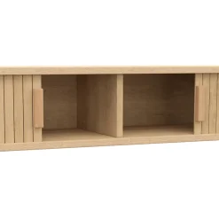 Console 2 portes coulissantes ROMIE lattes tasseau bois coloris chêne