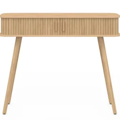 Console 2 portes coulissantes ROMIE lattes tasseau bois coloris chêne
