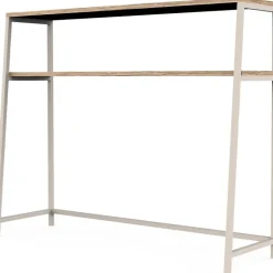 Console 2 étagères métal beige et effet bois naturel 100 x 30 x 80 cm
