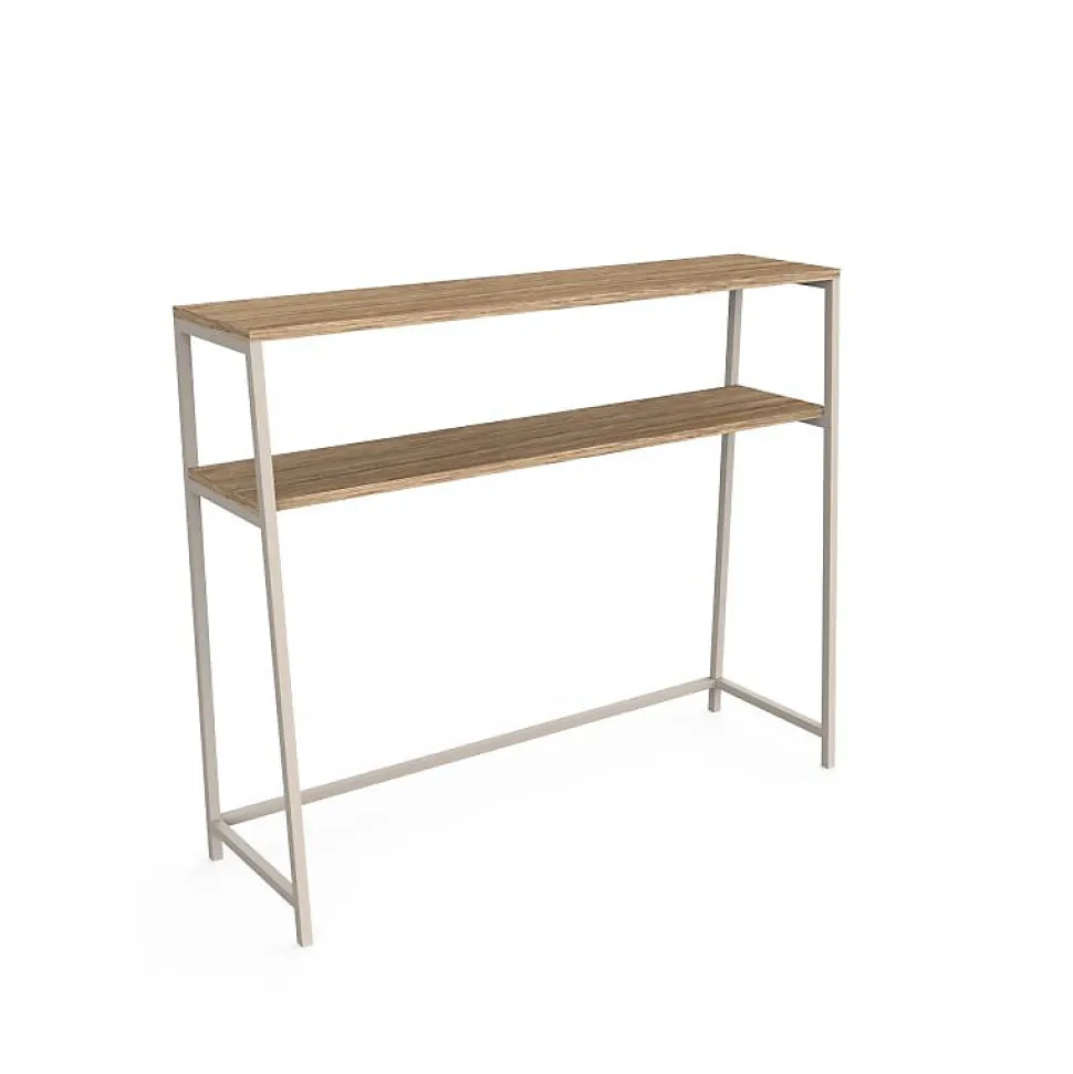 Console 2 étagères métal beige et effet bois naturel 100 x 30 x 80 cm