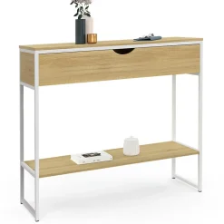 Console 1 tiroir DETROIT 1 étagère design industriel bois et métal blanc
