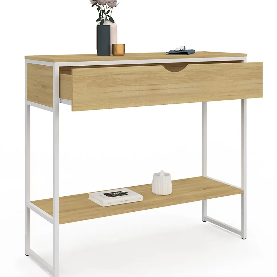 Console 1 tiroir DETROIT 1 étagère design industriel bois et métal blanc