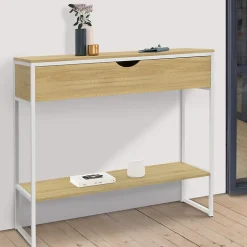Console 1 tiroir DETROIT 1 étagère design industriel bois et métal blanc