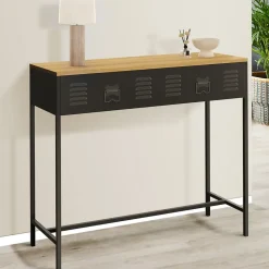 Console 1 tiroir ESTER métal noir plateau bois design industriel