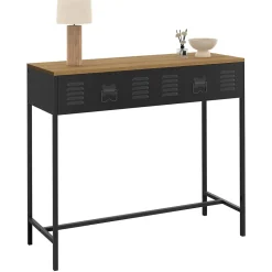 Console 1 tiroir ESTER métal noir plateau bois design industriel
