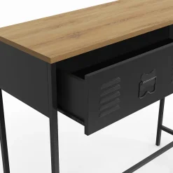 Console 1 tiroir ESTER métal noir plateau bois design industriel
